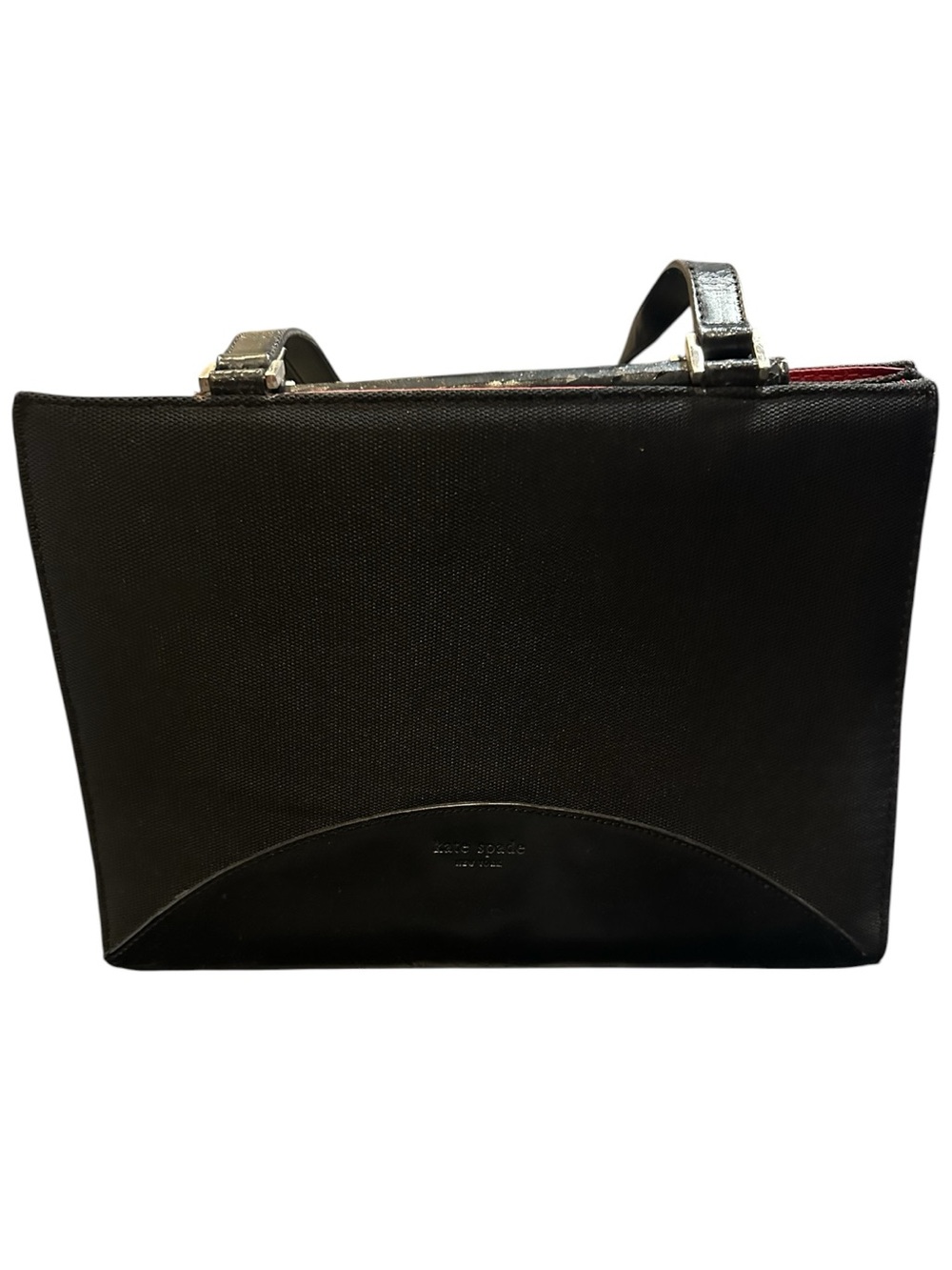 Kate Spade New York Black Structured Tote Bag | Red Trim | Designer Handbag